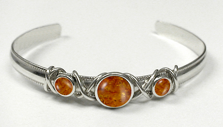 Sterling Silver Hand Made Cuff Bracelet With Amber